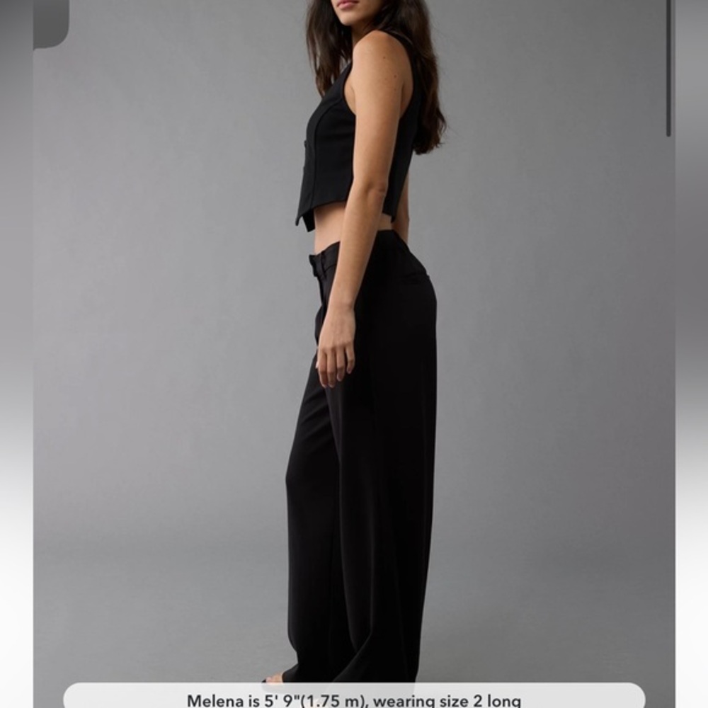 AE Women’s Black Front Pleat Wide Leg Stretch Poppy Trouser, NWT, size 12